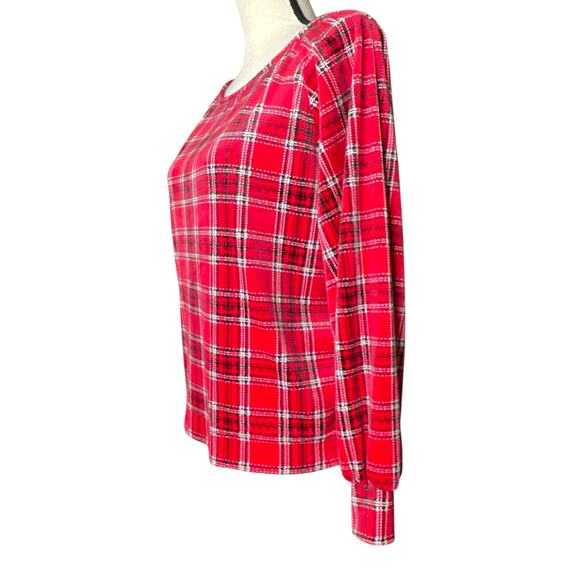LOFT Women's Velour Blouse in Christmas Red Plaid w/Full Sleeves Size Small - Picture 3 of 6
